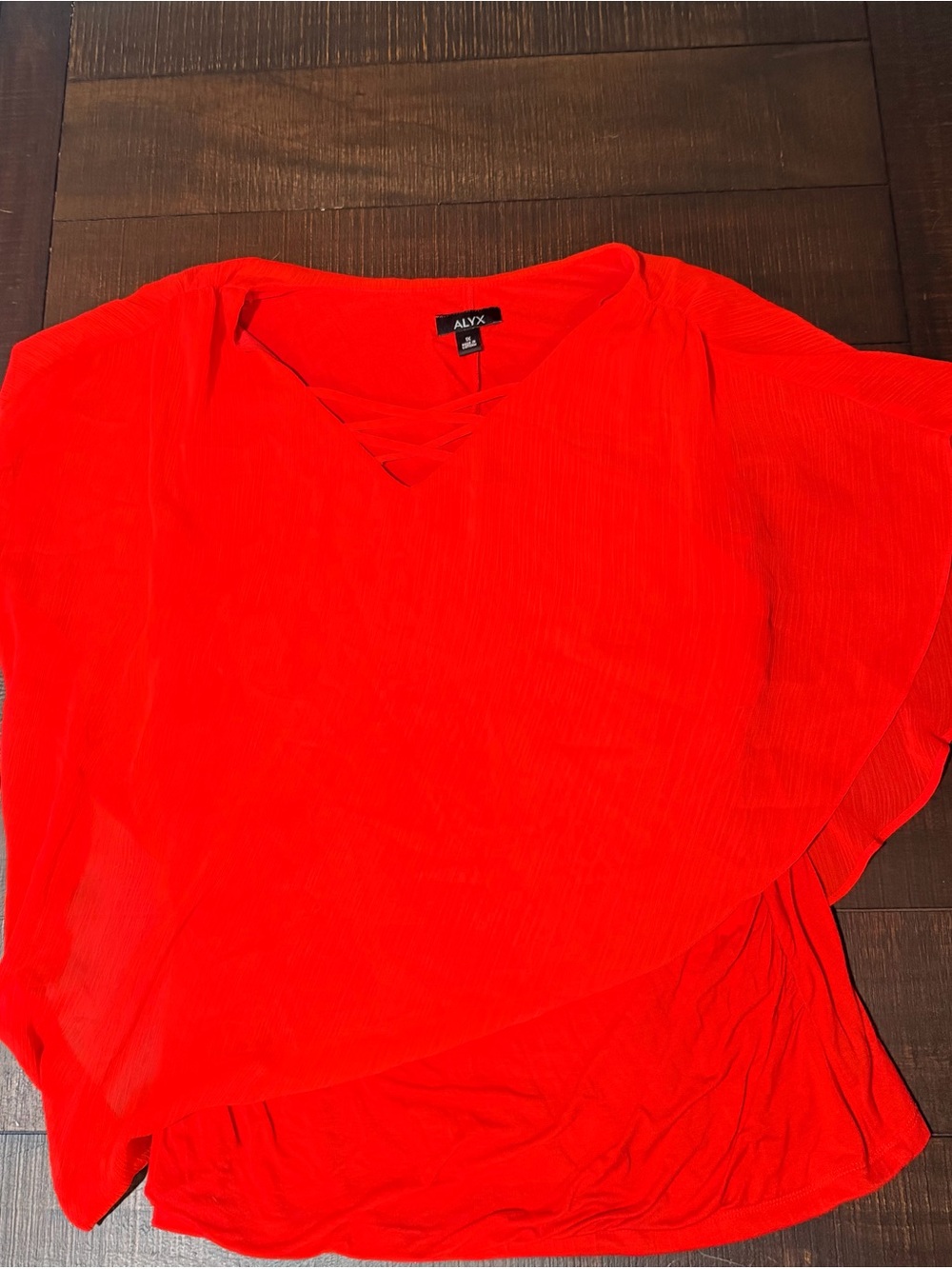 ALYX Red V-Neck Pleated Flutter Sleeve Blouse